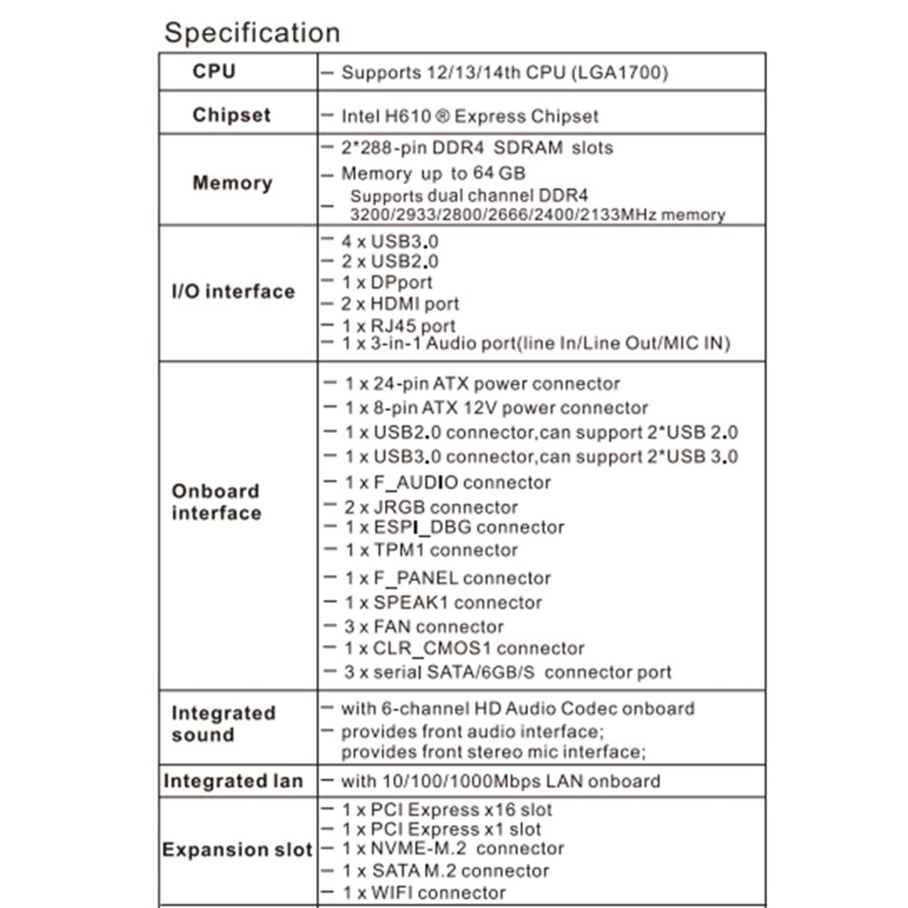 OEXPERT H610 H610M 1700 SOKET ANAKART