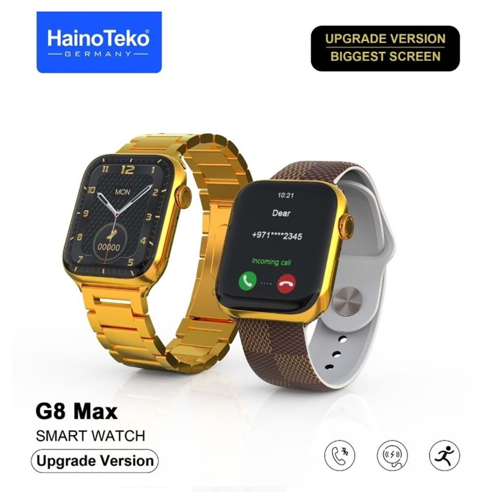 HAİNOTEKO G8 MAX AKILLI SAAT GOLD METAL + KAHVE SİLİKON KORDON