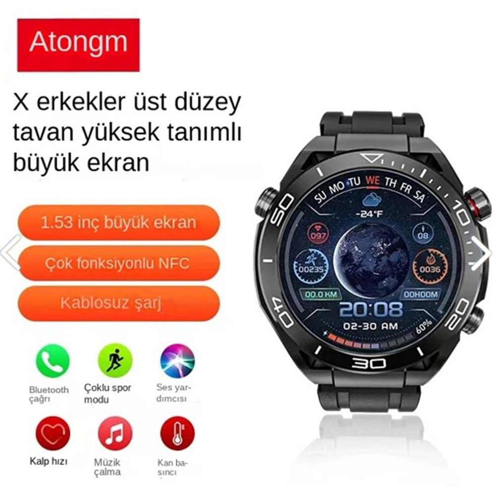 Atongm X men Akıllı Saat 1.53 İNÇ Sesli arama/kalp atış hızı/kandaki oksijen/spor modu Akıllı Saat