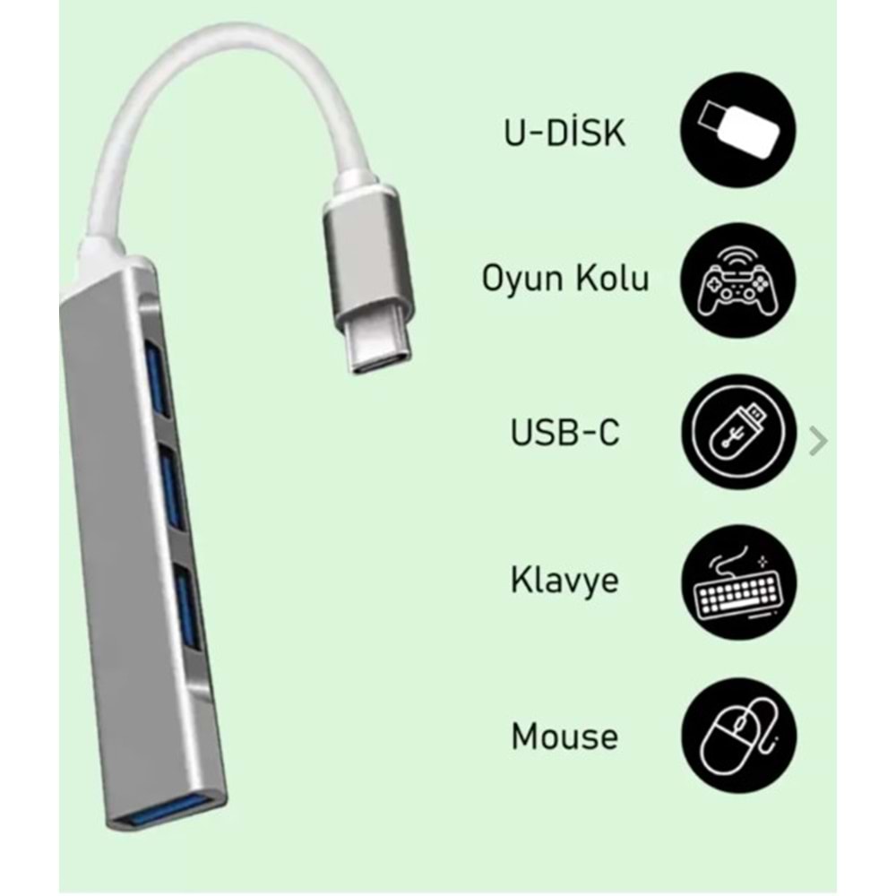 TYPE C USB ÇOKLAYICI 4 PORT METAL SLİM KASA