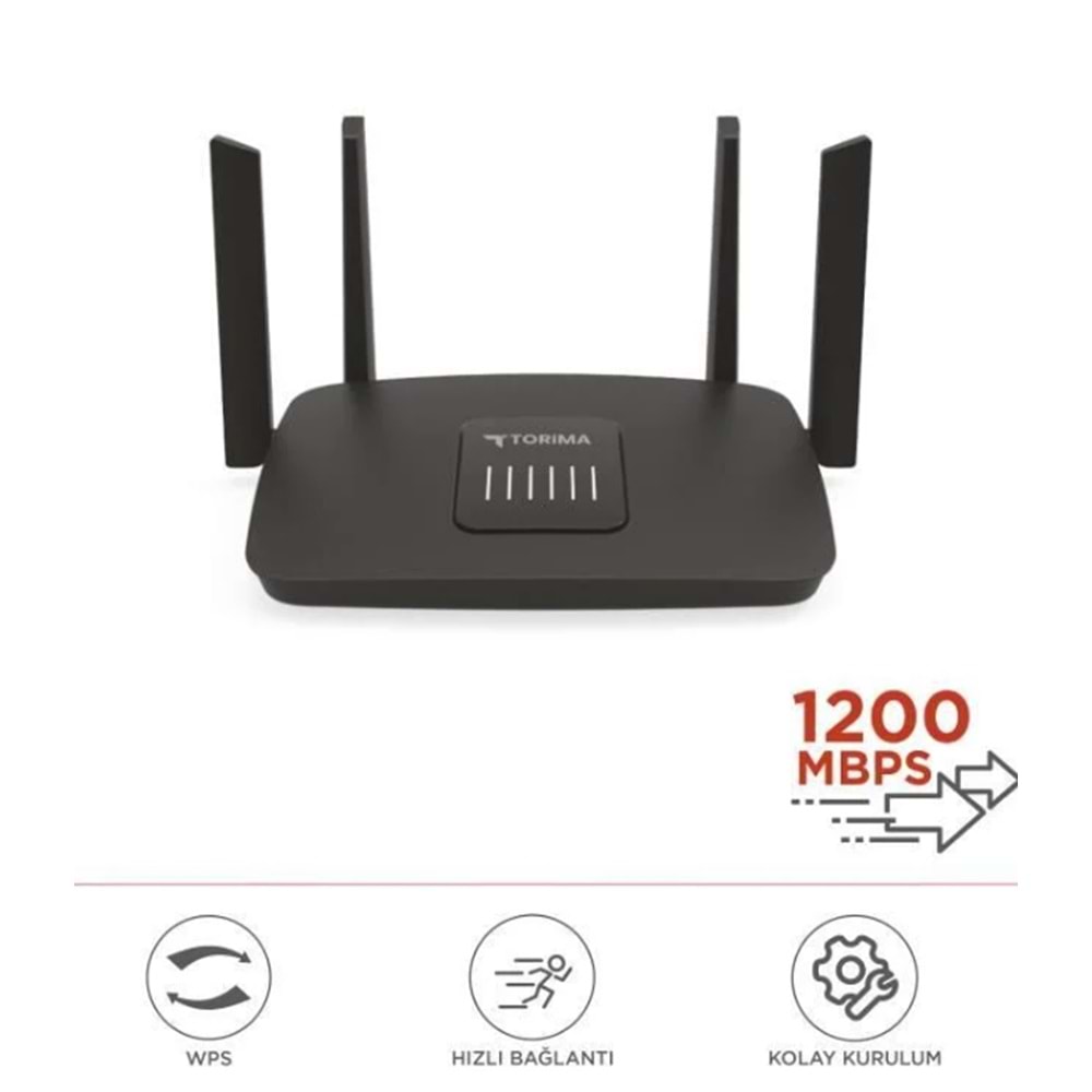 AC06 Siyah Çift Bant Kablosuz WiFi Router 1200Mbps – 2.4GHz & 5GHz 4 Antenli