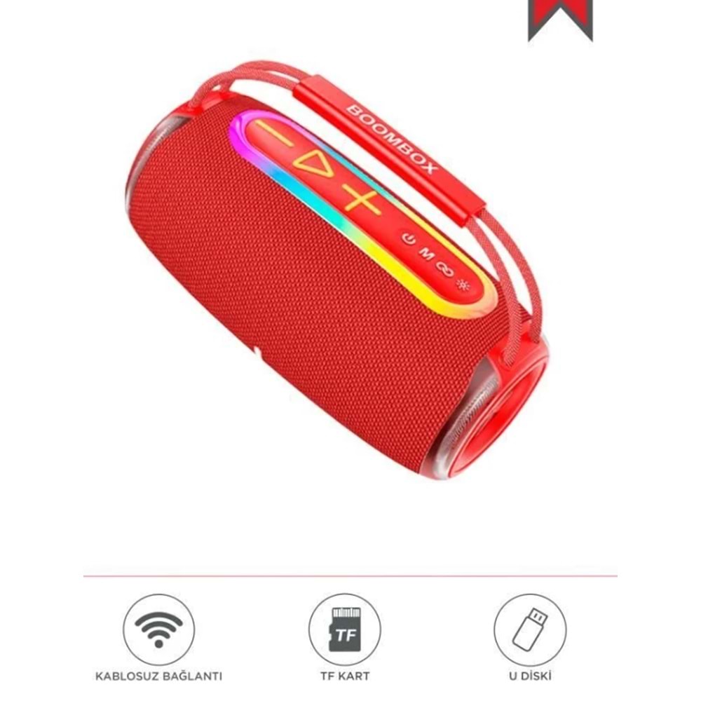 BOOMBOX680 Kırmızı IPX6 Kablosuz 30W Bluetooth Hoparlör Speaker