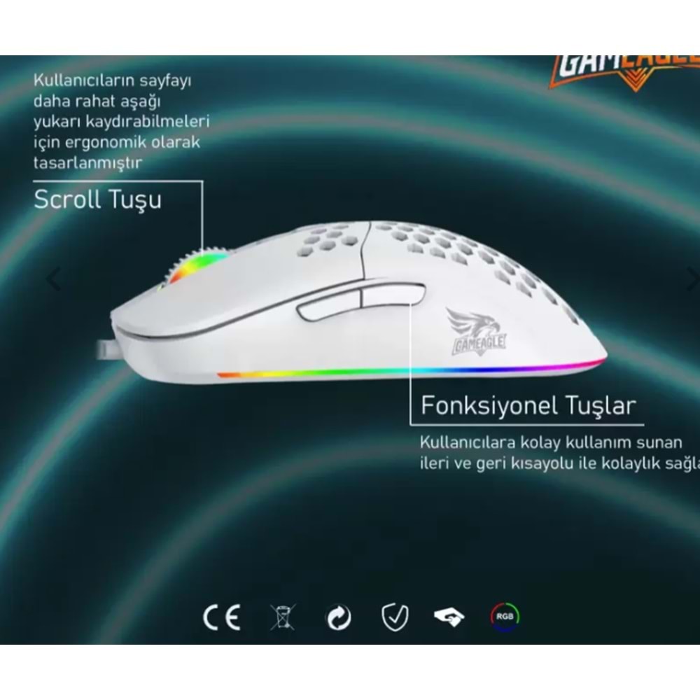 GE69W Kablolu Optik Mouse rgb ışıklı (Beyaz)