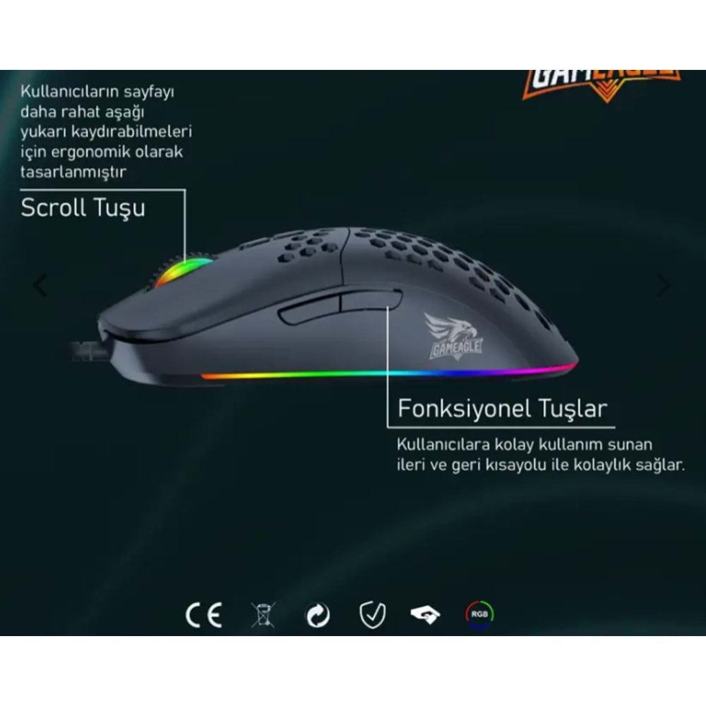 GE69B Kablolu Optik Mouse rgb ışıklı (Siyah)