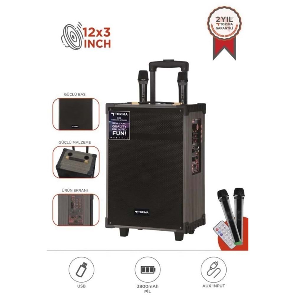 D46 Kahverengi USB, TF, BT, TWS, FM Çift Mikrofonlu Hoparlör Parti Speaker