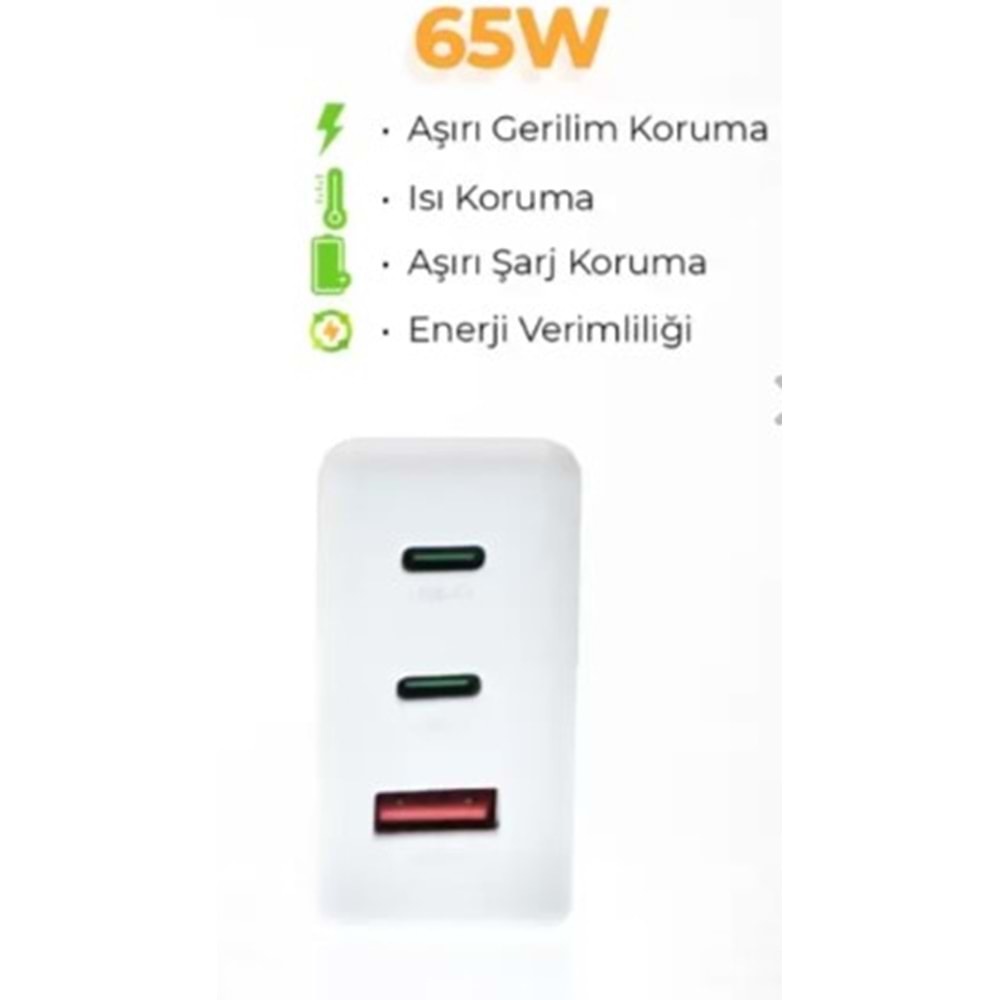 65W USB - TypeC Hızlı Pd - Gan Adaptör Beyaz Şarj Aleti-Cihazı