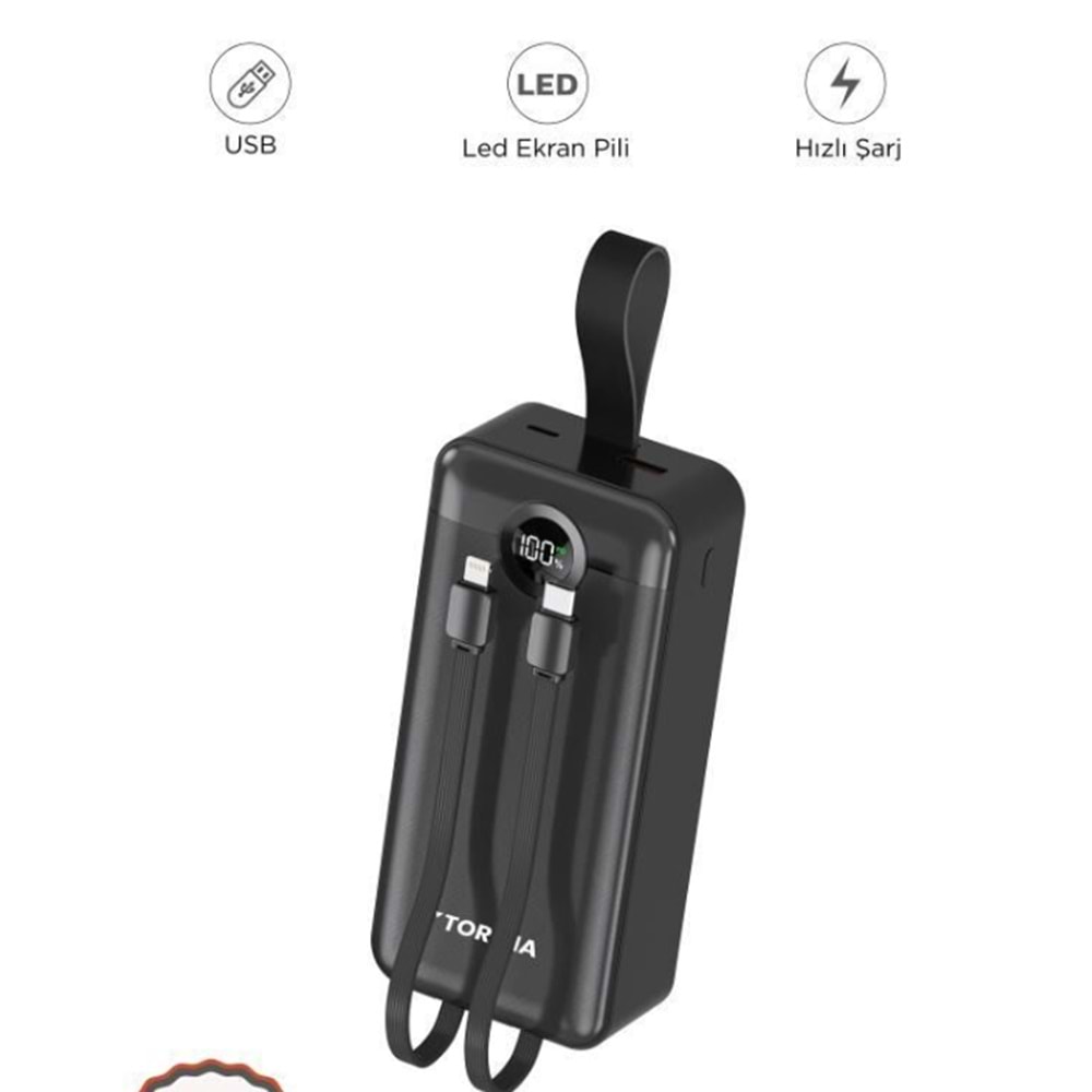 TRM-1035 Siyah 30000mAh 2 Çıkışlı Taşınabilir Hızlı Şarj Dijital Göstergeli Powerbank