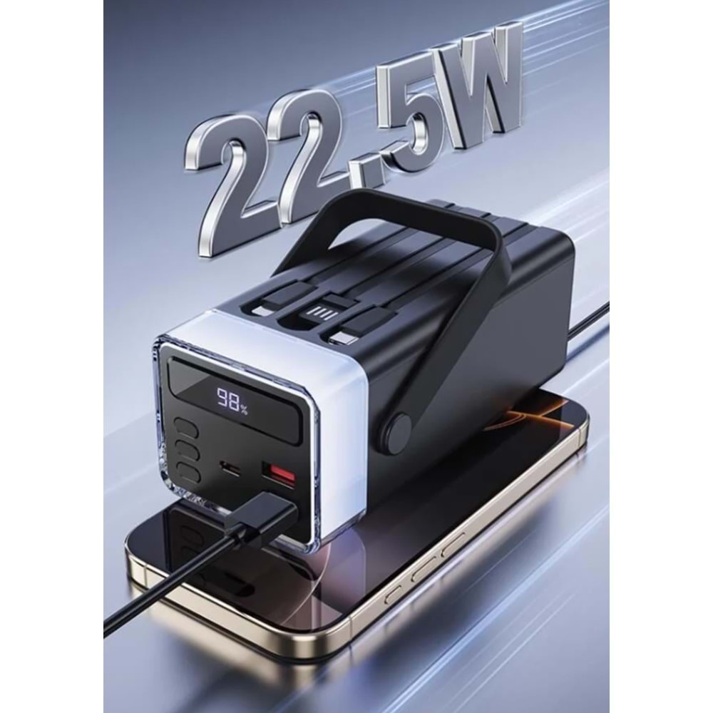 TRM-1041 Siyah 40000 mAh Type-C Lightning 22,5 W Hızlı Şarj RGB Led Işıklı Powerbank