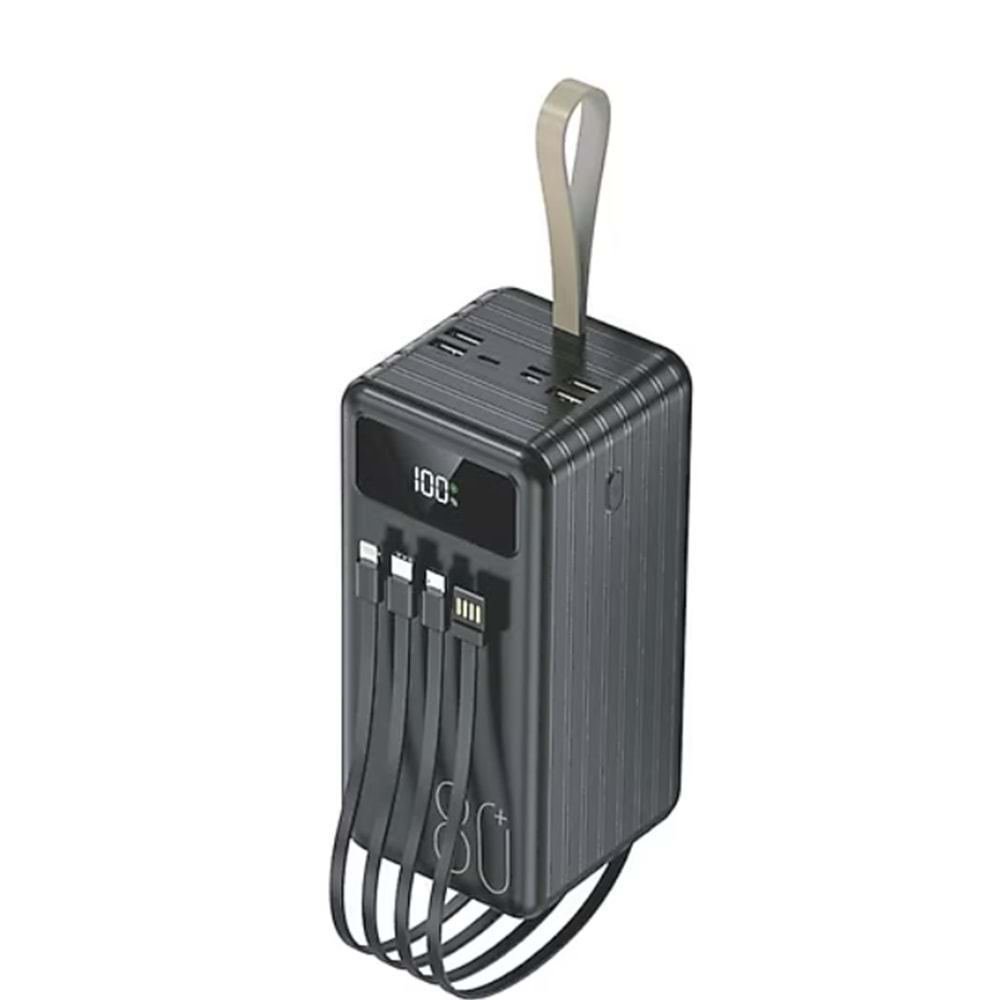 TRM-1080 Siyah 80000MAH Ledli 4 Çıkışlı Taşınabilir Hızlı Şarj Dijital Göstergeli Powerbank