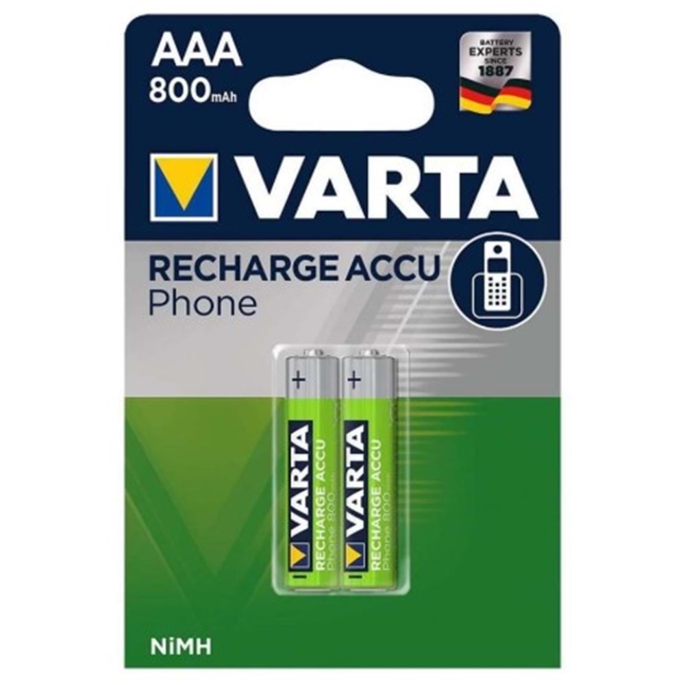 Varta 58398 Phone 800mAh AAA Şarj Edilebilir İnce Kalem Pil 2'li Paket