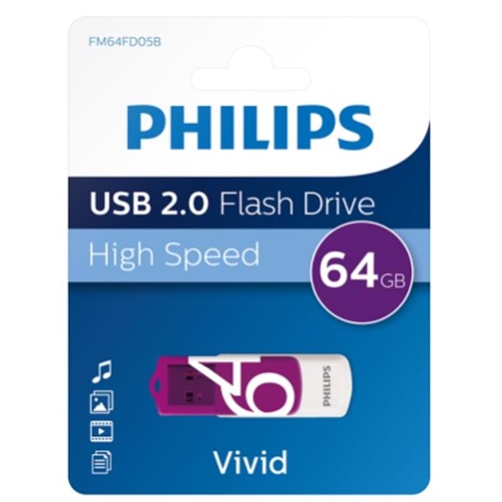 PHILIPS 64GB USB 2.0 25/10MB/S FM64FD05B/00 FLASH USB BELLEK