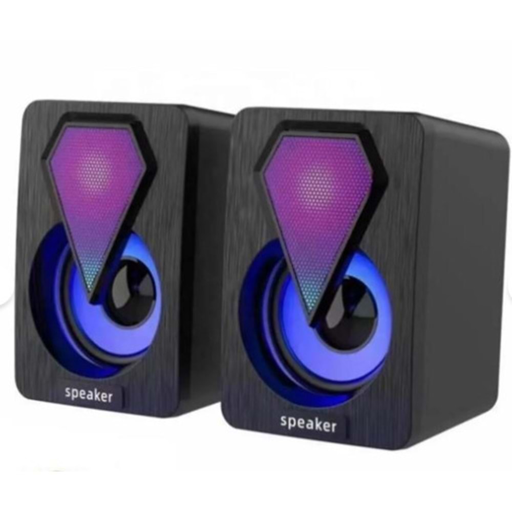 D04 Kablolu Hoparlör 1+1 3.5mm Jack Multimedia Bilgisayar Hoparlörü D04 Siyah