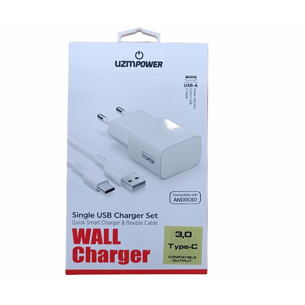 UZMPOWER TYPE C 3 AMPER USB TO TYPE C KABLO + ADAPTÖR SET