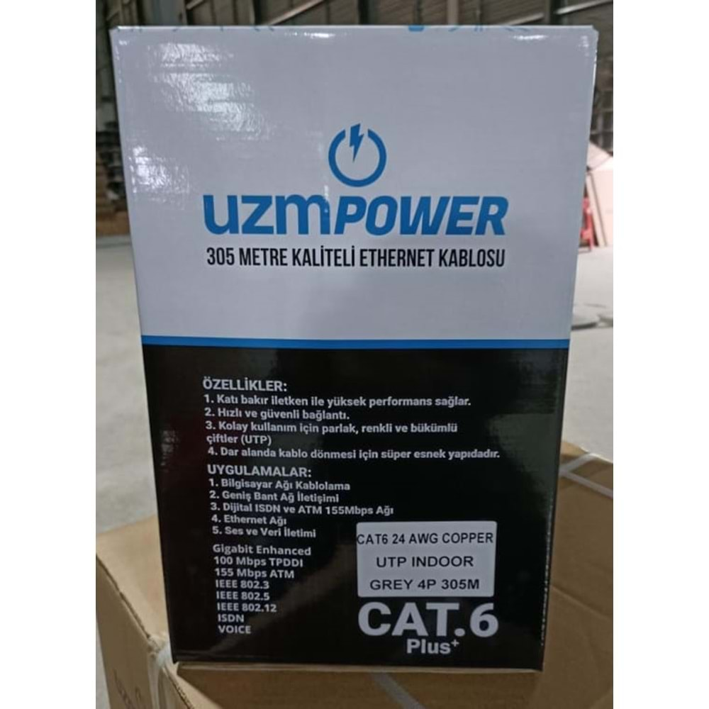 UZMPOWER CAT6 NETWORK KABLOSU UTP indoor 24awg iç ortam 0.5mm has bakır COPPER 305 metre