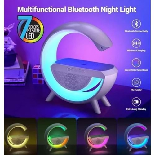 G ŞARJ Bluetooth Hoparlör, Kablosuz Şarj Özellikli, Gece ve Masa Lambası,speaker Wireless Şarjlı G Hoparlör Beyaz