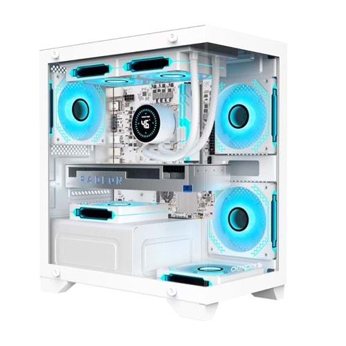 OEXPERT 5x RGB FANLI RGB CPU FAN KASA İ5 3. NESİL 256GB SSD 8GB RAM MİNİ AKVARYUM BEYAZ ATX KASA HAZIR SİSTEM