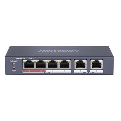 HUB 6 PORT HIKVISION HAIKON DS-3E0106P-E/M (4 POE) (35w) 10/100 2xUPLINK YÖNETİLEMEZ