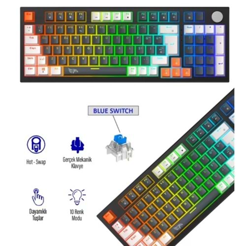 Strike Plus MK-96X2BAR Mekanik Işıklı Gamer Klavye Red Switch Siyah tuş Siyah çerçeve