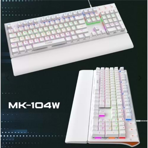 Node Game Nova BEYAZ ND-MK-104WB Rainbow Aydınlatmalı Oyuncu Gamer Gerçek Mekanik Işıklı Klavye Türkçe Q (Blue Switch)