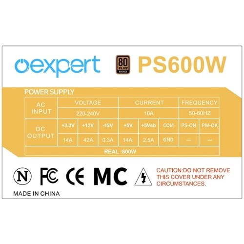 OEXPERT BEYAZ 600 WATT 80+ BRONZE PSU POWER SUPPY GÜÇ KAYNAĞI P(20+4)=500mm P8(4+4)p=600mm IDE+SATA+SATA= 400mm+150mm+150mm IDE+SATA+SATA 400mm+150mm+150mm P(6+2)+P(6+2) =500mm+150mm