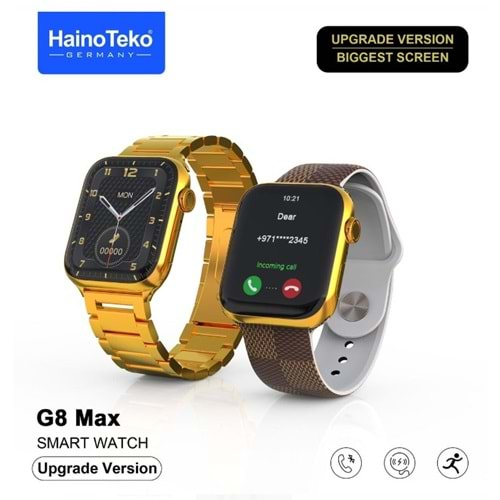 HAİNOTEKO G8 MAX AKILLI SAAT GOLD METAL + KAHVE SİLİKON KORDON