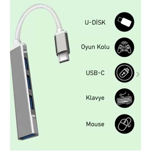 TYPE C USB ÇOKLAYICI 4 PORT METAL SLİM KASA