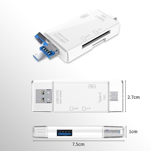6 in 1 Kart Okuyucu Adaptör type c micro sd çevirici Usb-Otg Hub Type-C YD-40