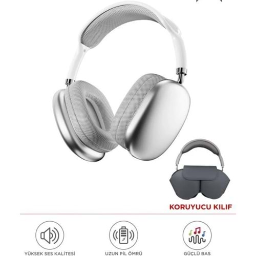 P9 Pro Max Beyaz Kablosuz 5.0 Mikrofonlu Sd Kart Girişli Aux Kablolu Bluetooth Kulaklık Siyah