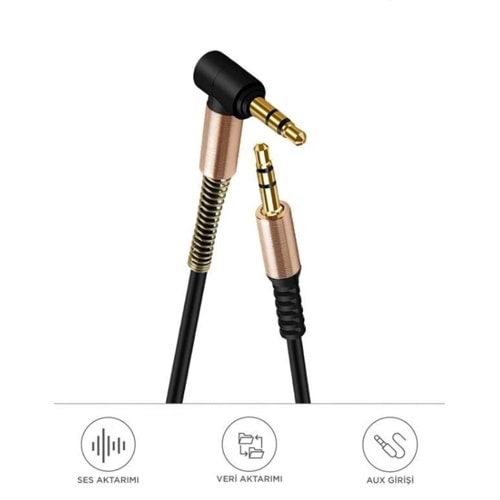 XF-09 Siyah Altın Uçlu Araç Müzik Ses Kablosu Stereo Aux Akordiyon Kablo 3.5mm