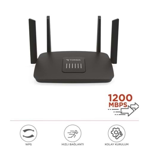 AC06 Siyah Çift Bant Kablosuz WiFi Router 1200Mbps – 2.4GHz & 5GHz 4 Antenli