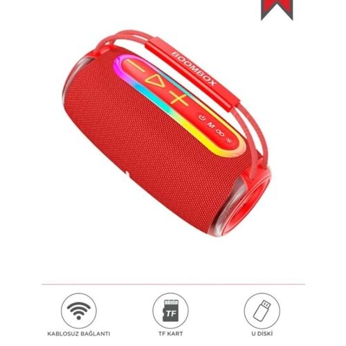 BOOMBOX680 Kırmızı IPX6 Kablosuz 30W Bluetooth Hoparlör Speaker