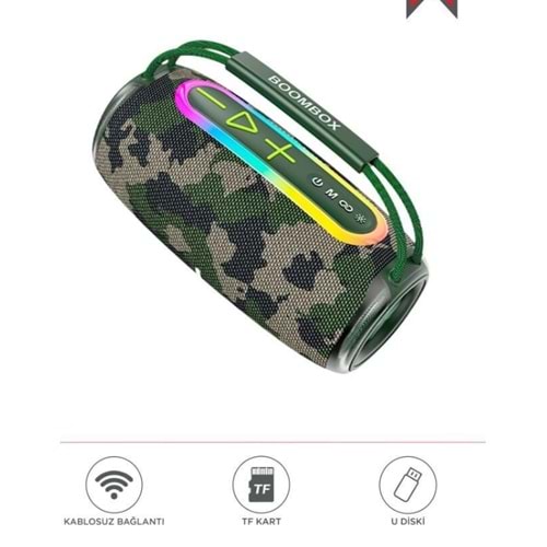 BOOMBOX680 Yeşil Kamuflaj IPX6 Kablosuz 30W Bluetooth Hoparlör Speaker
