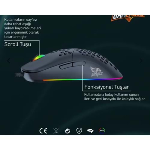 GE69B Kablolu Optik Mouse rgb ışıklı (Siyah)