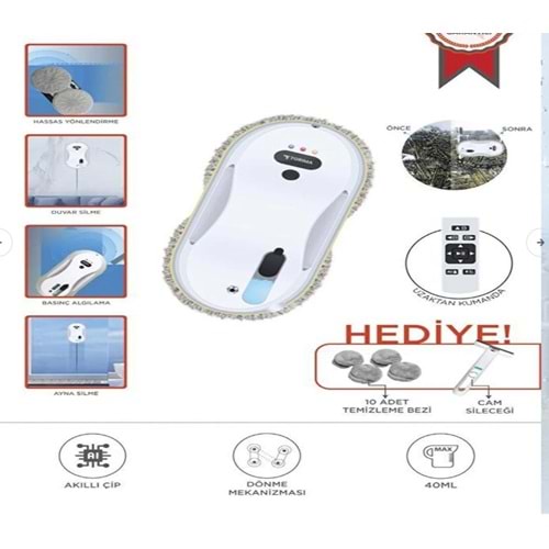 S9 Beyaz Su Püskürtmeli Uzaktan Kumandalı Cam Pencere Temizleme Robotu