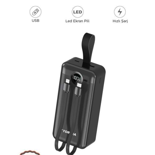 TRM-1035 Siyah 30000mAh 2 Çıkışlı Taşınabilir Hızlı Şarj Dijital Göstergeli Powerbank