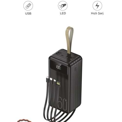 TRM-1060 Siyah 60000mAh Ledli 4 Çıkışlı Taşınabilir Hızlı Şarj Dijital Göstergeli Powerbank