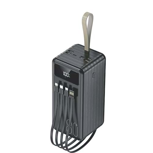 TRM-1080 Siyah 80000MAH Ledli 4 Çıkışlı Taşınabilir Hızlı Şarj Dijital Göstergeli Powerbank