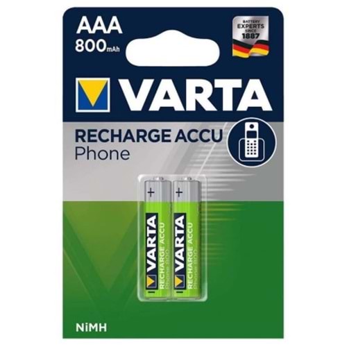 Varta 58398 Phone 800mAh AAA Şarj Edilebilir İnce Kalem Pil 2'li Paket