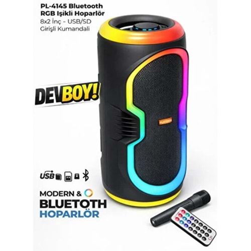Platoon PL-4145 BT USB SD AUX 16 İNÇ Mikrofonlu Anfi Yüksek SES Taşınabilir RGB Işıklı Hoparlör