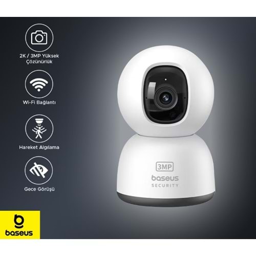 Baseus Security P1 Lite Indoor 2K 3MP Wi-Fi Güvenlik Kamerası AI Algılama, 8x Zoom, Alexa ve Google uyumlu