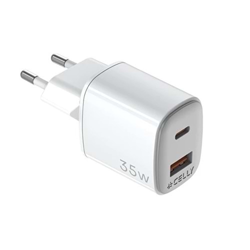 Celly Up Tc USB ve Usb-C Type c 35W Beyaz Duvar Şarjı Cep Telefonu Adaptörü