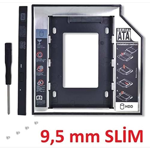 İNCE 9.5 MM SLİM DVD KIZAK EXTRA SATA HDD SSD HARDİSK YUVA KUTU KIZAK CADDY