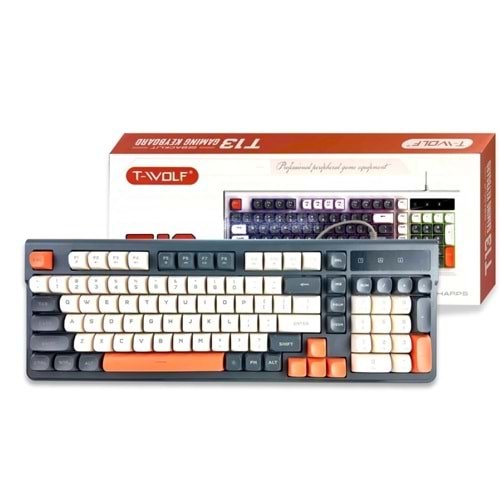 T-WOLF TÜRKÇE Q KLAVYE T13 TUŞLAR BEYAZ ÇERÇEVE SİYAH USB KABLOLU KLAVYE