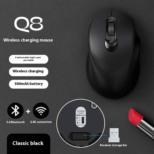 T-WOLF Q8 USB 2.4gh kablosuz Bluetooth Mouse siyah şarjlı