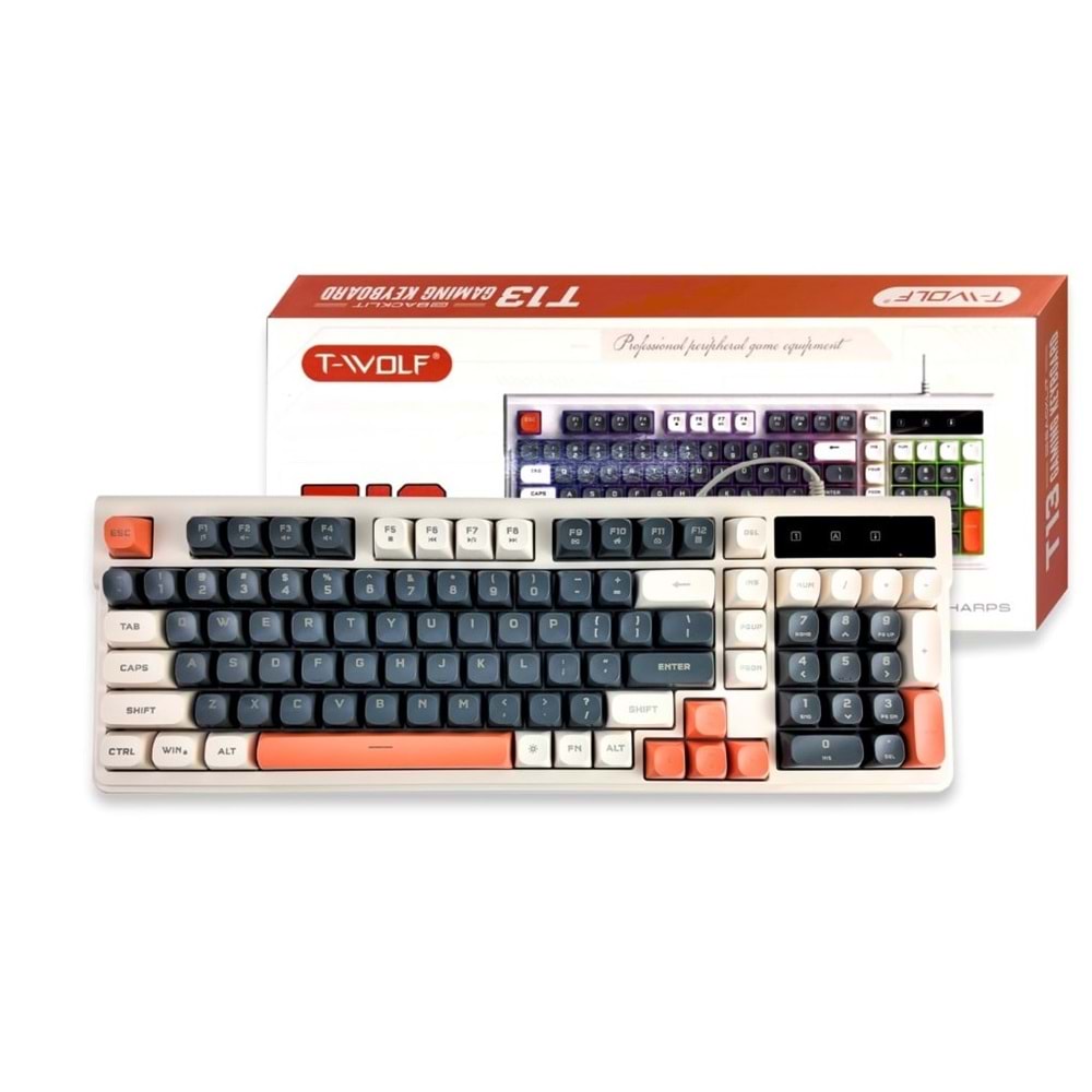 T-WOLF TÜRKÇE Q KLAVYE T13 TUŞLAR SİYAH ÇERÇEVE BEYAZ USB KABLOLU KLAVYE