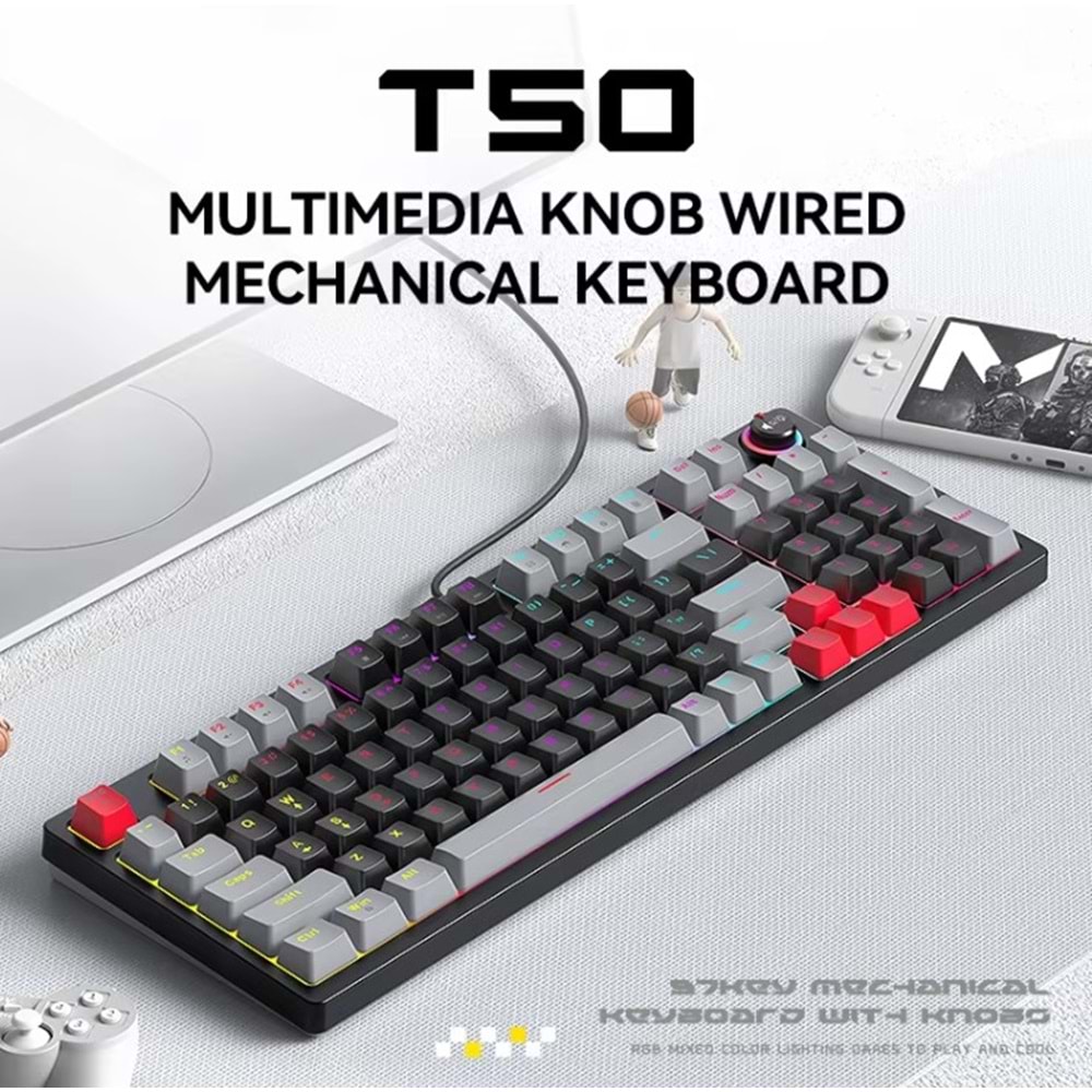 OEXPERT T50 BLUE SWİTCH MEKANİK RGB IŞIKLI KABLOLU KLAVYE